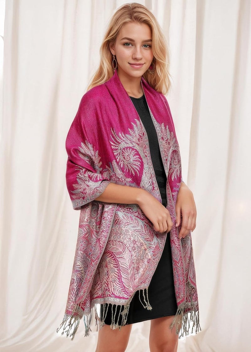 Achillea Big Paisley Pashmina Shawl Wrap for Women – Elegant Scarf for Weddings, Evening Dresses, Festivals & Daily Wear - Image 1